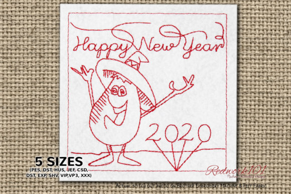 Happy Cartoon Eggplant Redwork Review for Embroidery